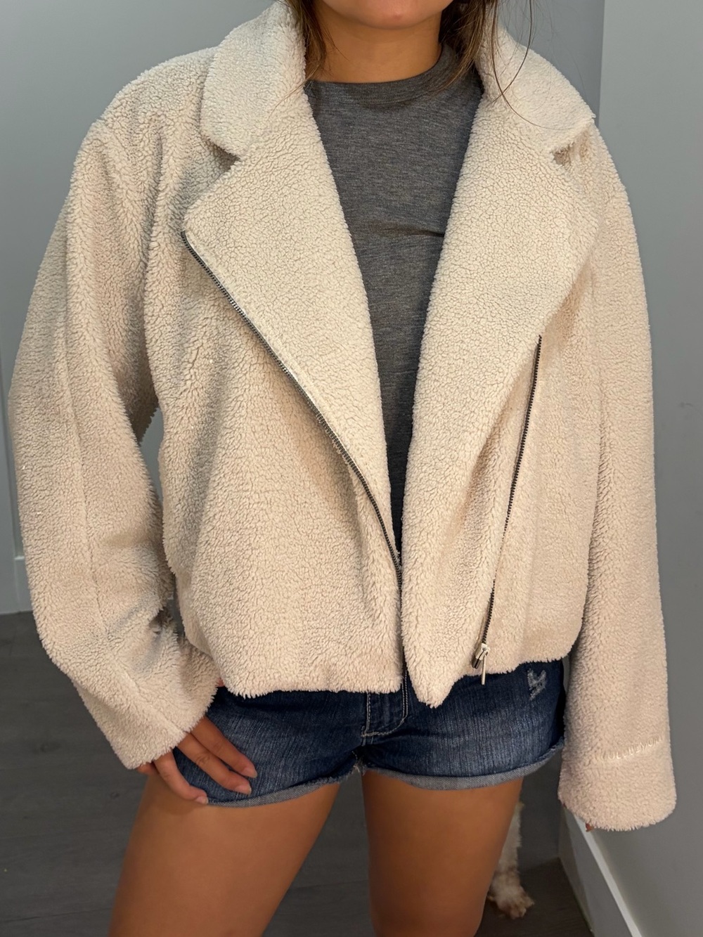 Lululemon Cream Sherpa Teddy Fleece Moto Jacket